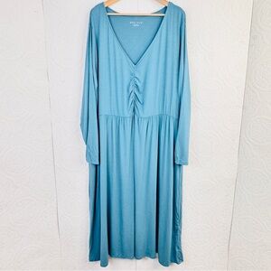 AVA & VIV Dress Plus size 4x Blue Teal Stretch Midi T-Shirt Pockets Stretchy